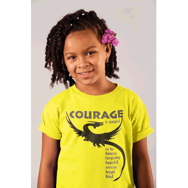 Dragon T-shirt: Courage Is Needed on yellow