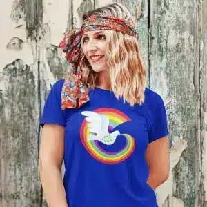 Rainbow Peace Dove T on Royal Blue