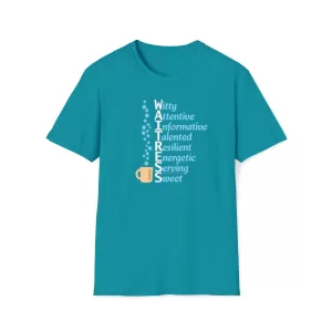 A Waitress' Qualities T-shirt in Tropical Blue