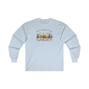 Flowers of One Garden Cotton Long Sleeve Tee - Light Blue