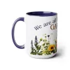 We are all flowers of one Garden 15 oz coffee mug with Blue handle and interior