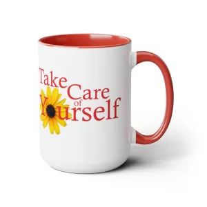 Take Care of Yourself 15 oz Coffee Mug in Red