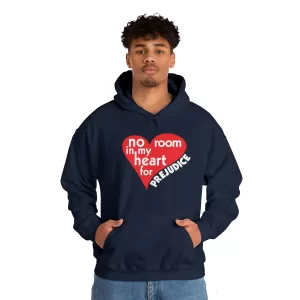 No Room in My Heart for Prejudice Hooded Sweatshirt in Navy