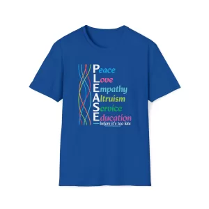 PLEASE – Peace, Love & Empathy T-Shirt - Royal