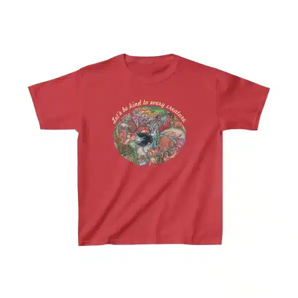 Kid's "Let's Be Kind to Every Creature" Cotton Tee - Red