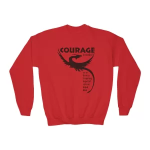 Courage is Needed Dragon Youth Crewneck Sweatshirt - Red