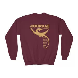 Courage is Needed Dragon Youth Crewneck Sweatshirt - Maroon