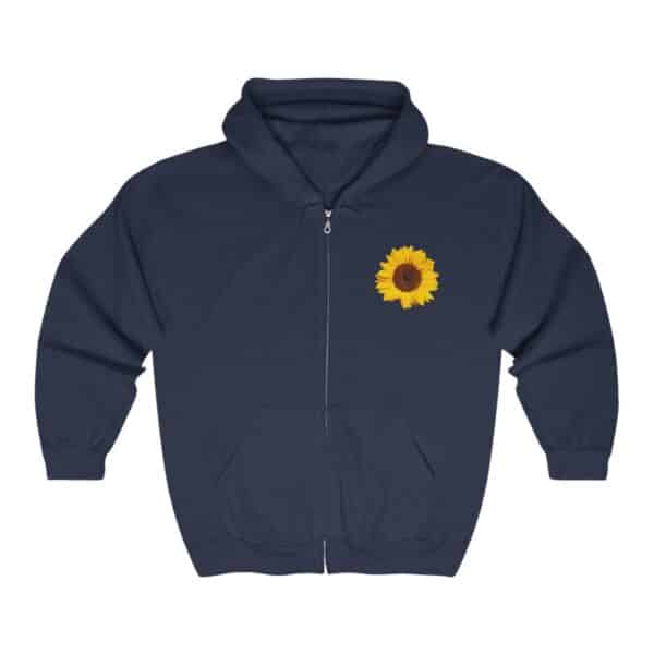 Front of Be the Sunshine Full Zip Hooded Sweatshirt in Navy Blue