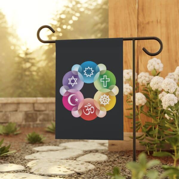 Beautiful Interfaith Flag with Six Religious Symbols for your Garden or Home - Image 2