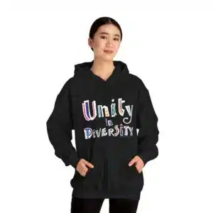 Unity in Diversity Hooded Sweatshirt with Pocket in Black