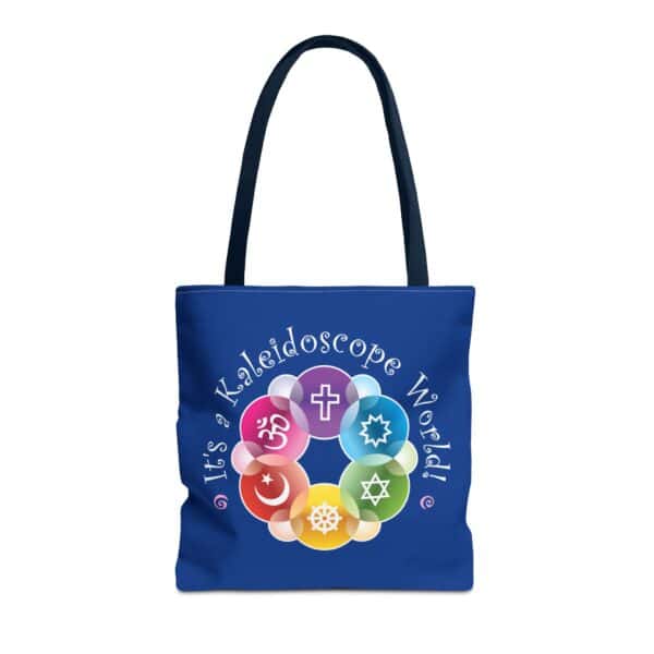 Royal Blue - Playful “It’s a Kaleidoscope World” Interfaith Tote Bag 16" x 16"