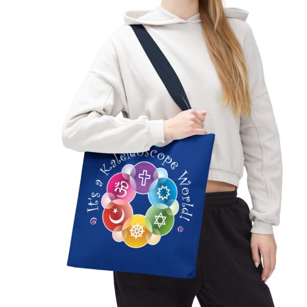 Royal Blue - Playful “It’s a Kaleidoscope World” Interfaith Tote Bag 16" x 16"