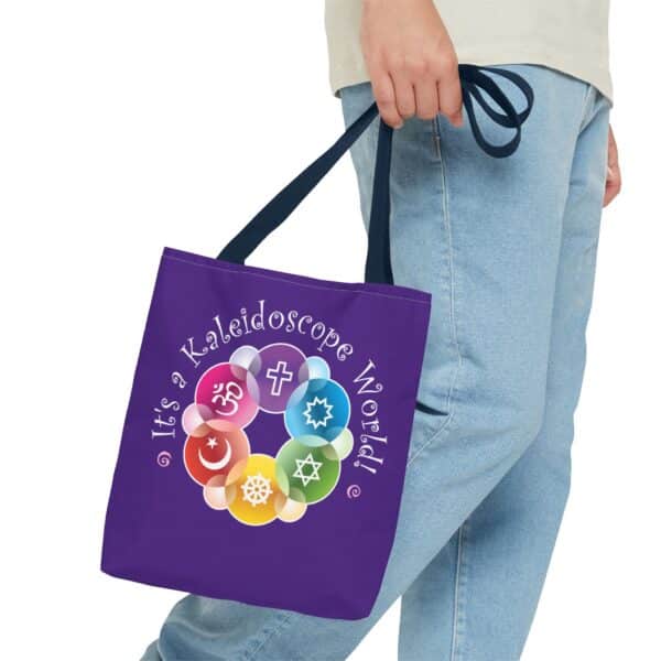 Purple Playful “It’s a Kaleidoscope World” Interfaith Tote Bag 13" x 13"