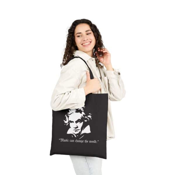 Beethovan "Music Can Change the World" Canvas Tote Bag for Music Lovers - Image 3