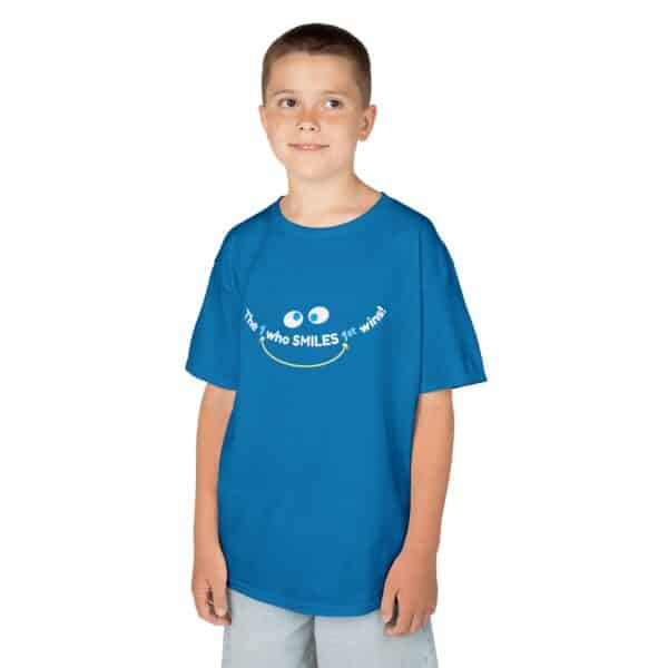 The 1 who SMILES 1st wins! Kids Tee - Sapphire