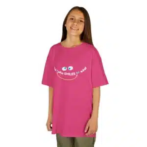 The 1 who SMILES 1st wins! Kids Tee - Heliconia