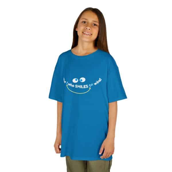 The 1 who SMILES 1st wins! Kids Tee - Sapphire