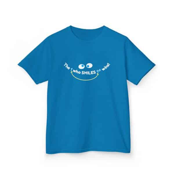The 1 who SMILES 1st wins! Kids Tee - Sapphire