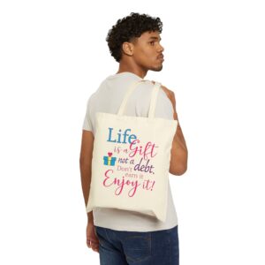 Life is a Gift Cotton Canvas Tote Bag - Natural
