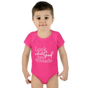 LOOK what God has Made Infant Baby Rib Bodysuit - Hot Pink